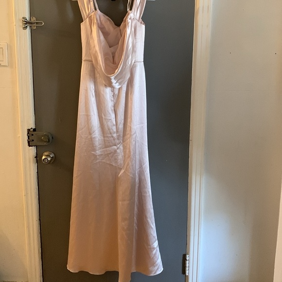 Jjs house maxi slit champagne wedding guest evening prom bridesmaid satin dress - Picture 5 of 7